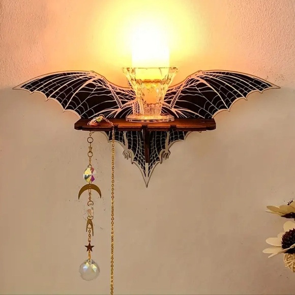 NWT Cyber Goth Mini Bat Shelf Crystal Holder Corner Wall Hang - Picture 2 of 5